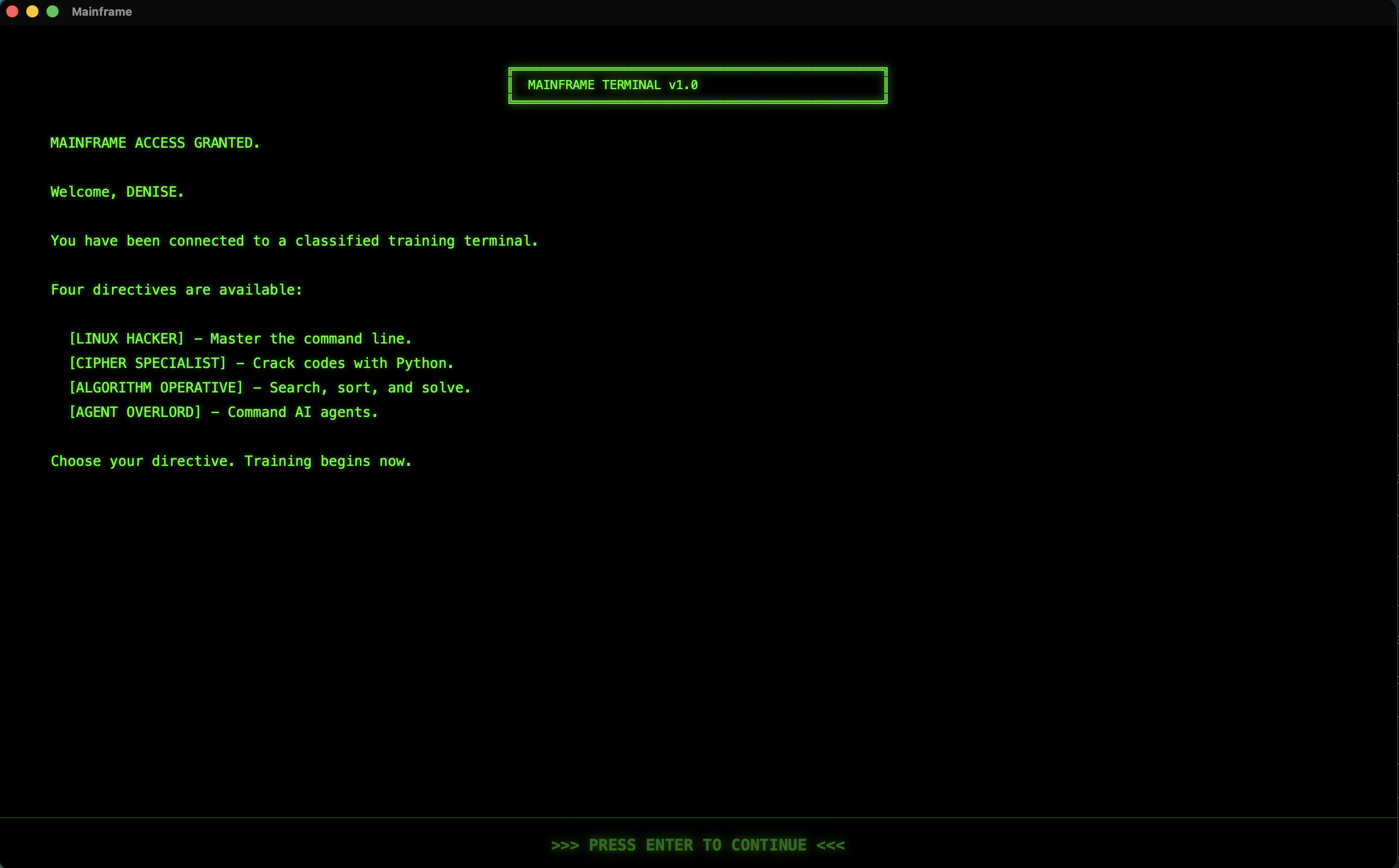 Mainframe access terminal