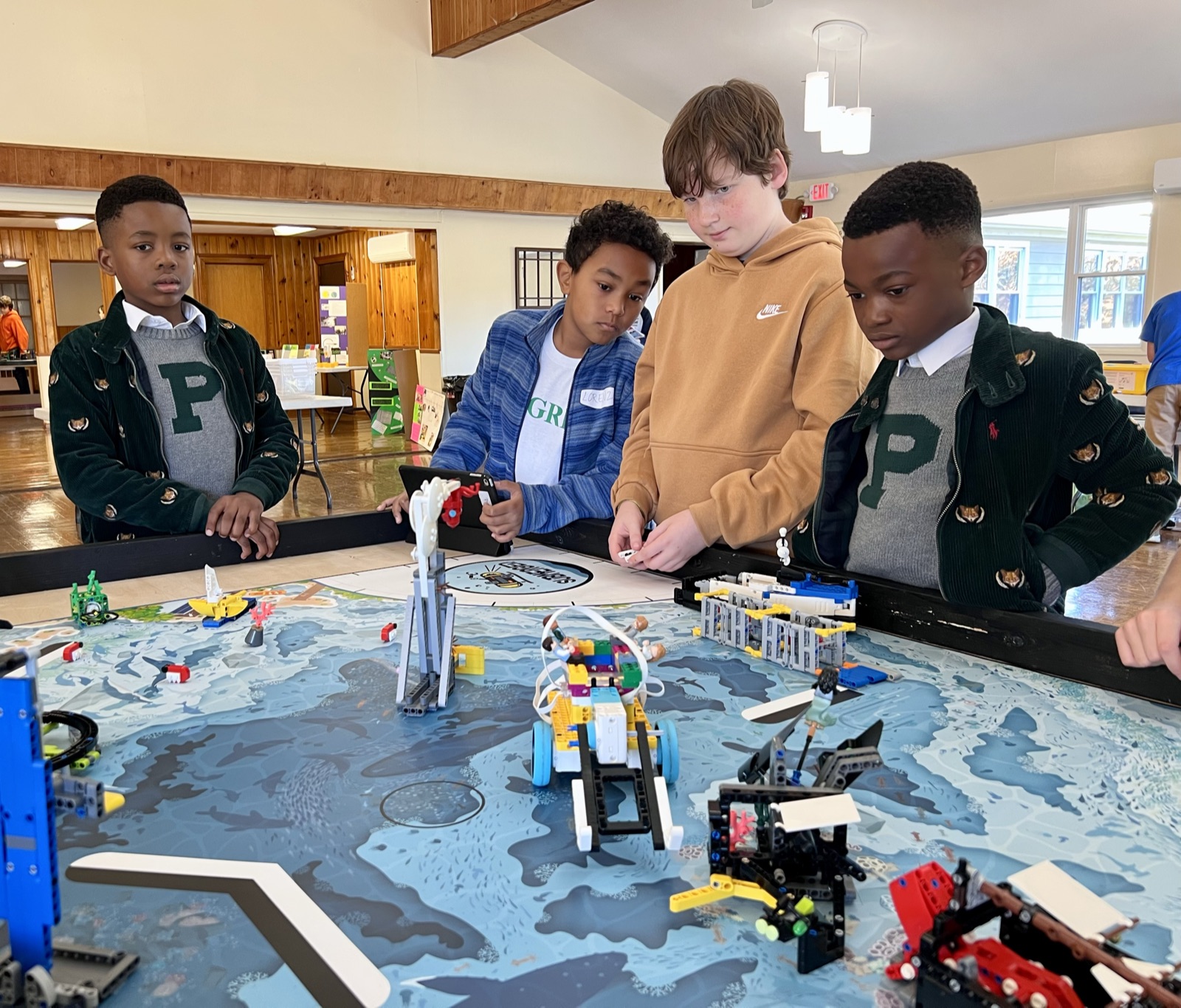 Team working on robot